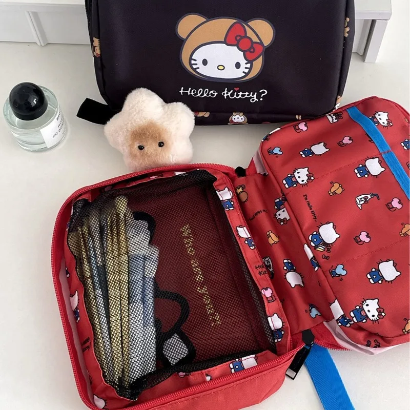 Cartoon Hello Kitty Fold Cosmetic Storage Bag Portable Large Capacity Hangable Wall Handbag A Birthday Gifts for Girls 15x22cm