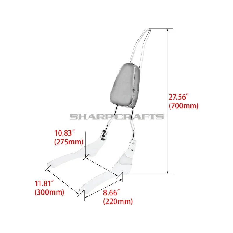 Motorcycle Chrome Rear Passenger Backrest Sissy Bar Pad For Yamaha Dragstar DS 400 650 V-star XVS400 XVS650 Classic 1998-2022