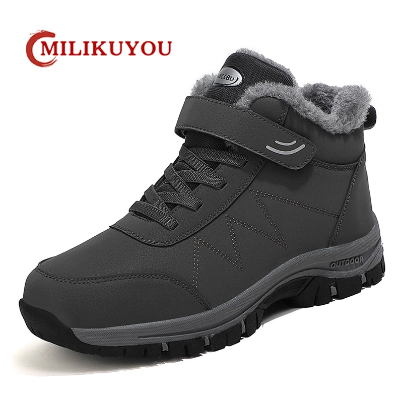 2024 Women Mens Boots Winter Cotton Shoes Plush Pu Leather Waterproof Sneakers Climbing Hunting Shoes Outdoor Warm Hiking Boot