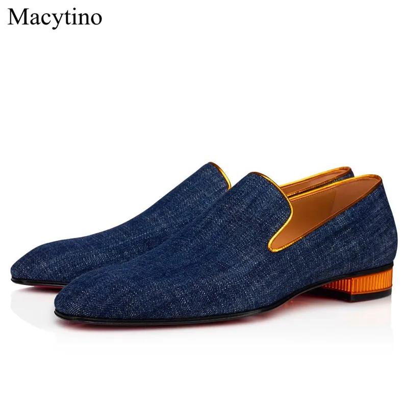 Denim Design Men\'s Shoes Round Toe Chunky Heel Low Heel Shoes Spring Autumn Fashion Casual Shoes