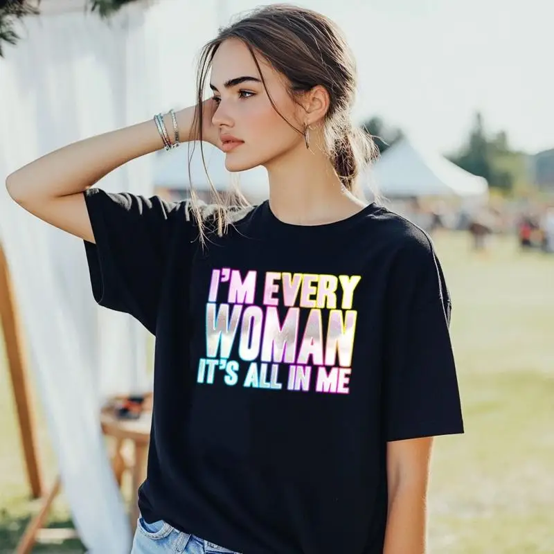 Футболка Im Every Woman It All In Me с необычным принтом, нарядное платье выходного дня, вечеринка 80-х годов Футболка Im Every Woman It All In Me с необычным принтом, нарядное платье выходного дня, вечеринка 80-х годов