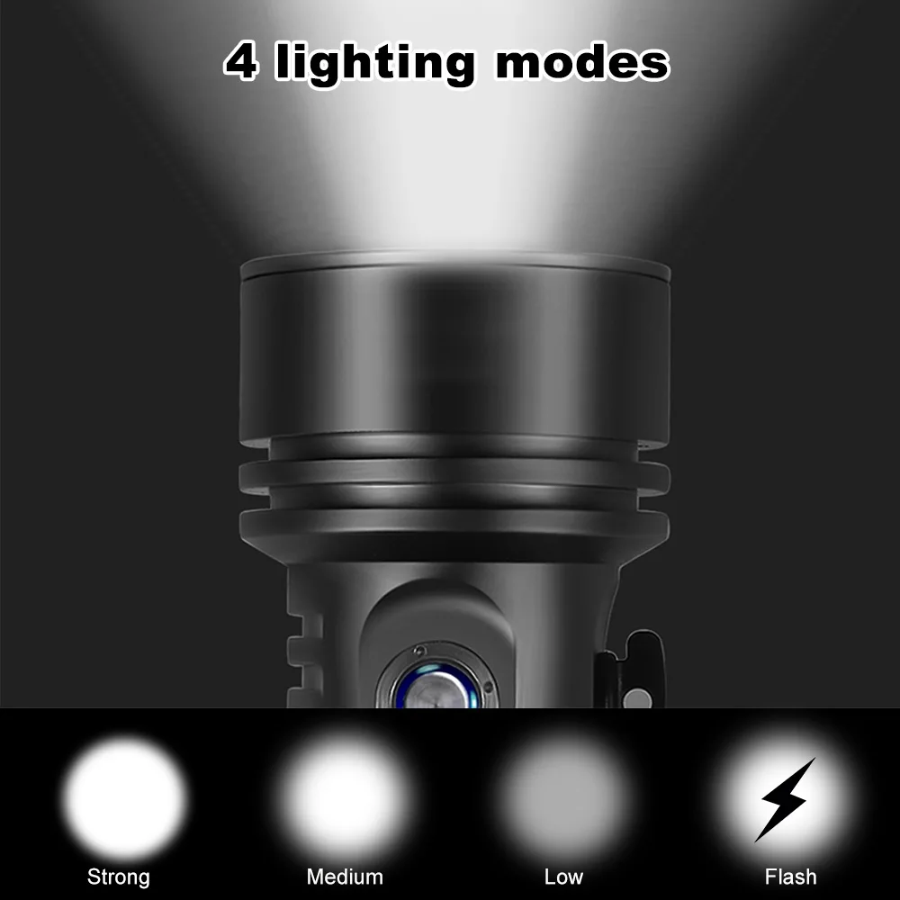 High Power Diving Flashlight IP68 Highest Waterproof Rating Professional Diving Light Powered by 26650 Battery With Hand Rope