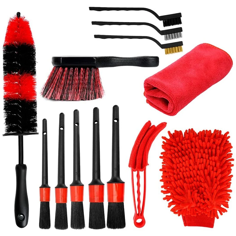 

13Pcs Car Cleaning Brush Kit Wheel & Tire Brush Detailing Brushes Kit Towel Gloves Air Vent Brush Wire Brushes Wash Set