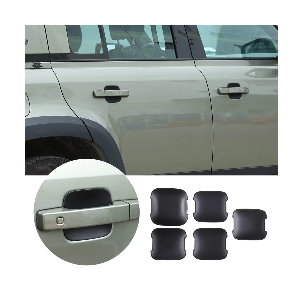 For Land Rover Defender 110 2020-2023 Car Outer Door Handles Cover Side Door Bowl Cap Trim Accessories ,5PCS Matte Black