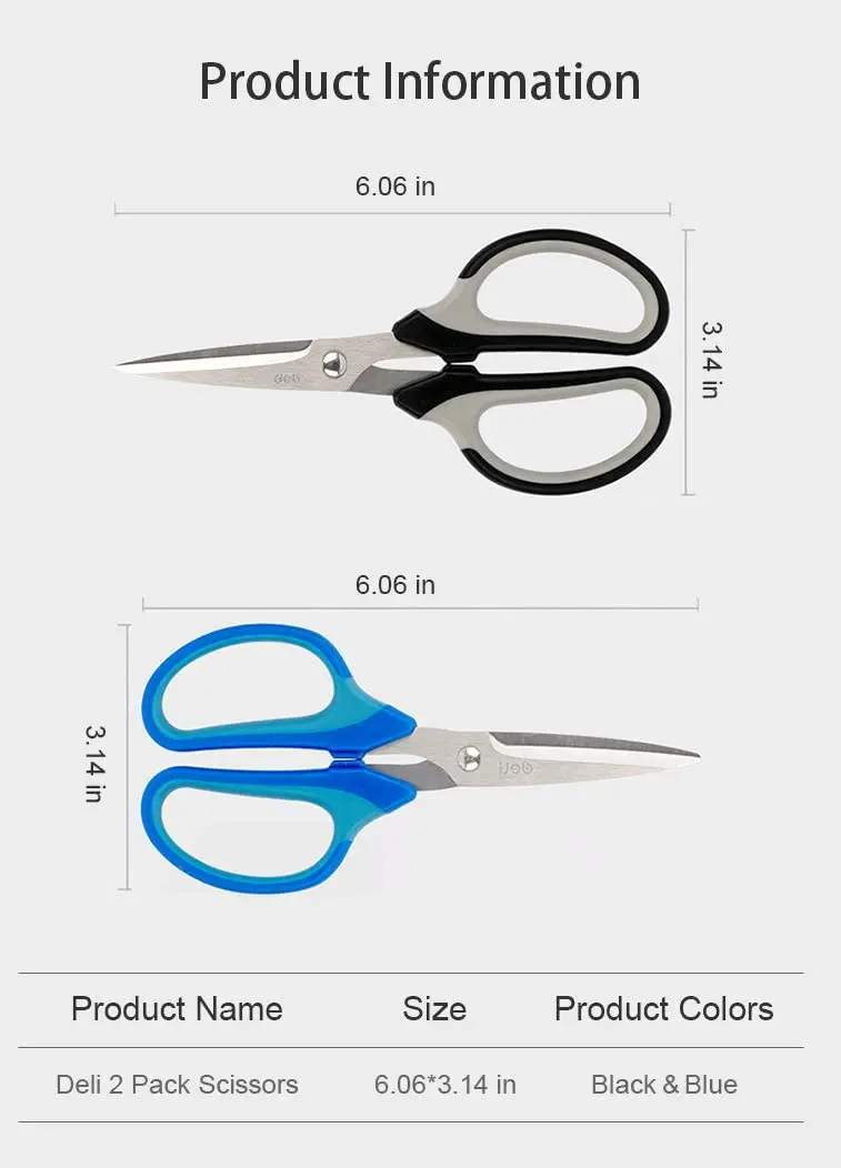 2 Pack Multi-Purpose Cutting Scissors, Ergonomic Stainless Steel Scissor, Craft Scissors Set, Rubber Comfort Grip Sharp Blade Ea