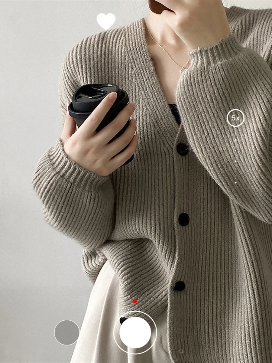 

Comfortable V-Ne Loose Outerwear Cardigan Small Bla Button Single Wear Long Sve Knitted Sweater for Women Commute Sle