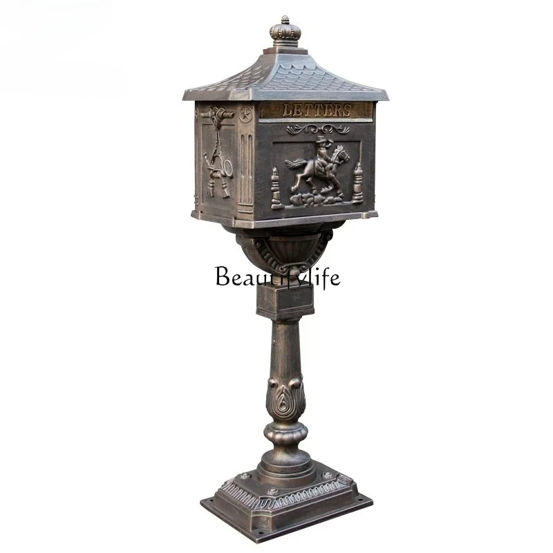 

Aluminum Villa Mailboxes Retro Creative Newspaper Box Cast European Non-rust Ornament Post Box Inbox