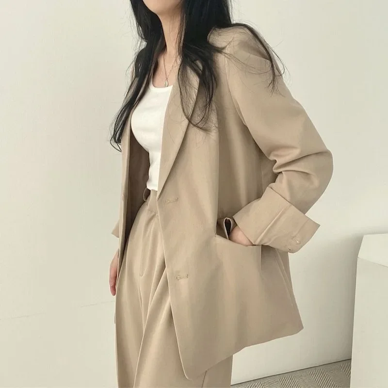 Insozkdg 2024 Autumn New Elegant Suits Commuter Blazer Suit High Waist Wide Leg Trousers Two Piece Sets Utfits Women Office Lady