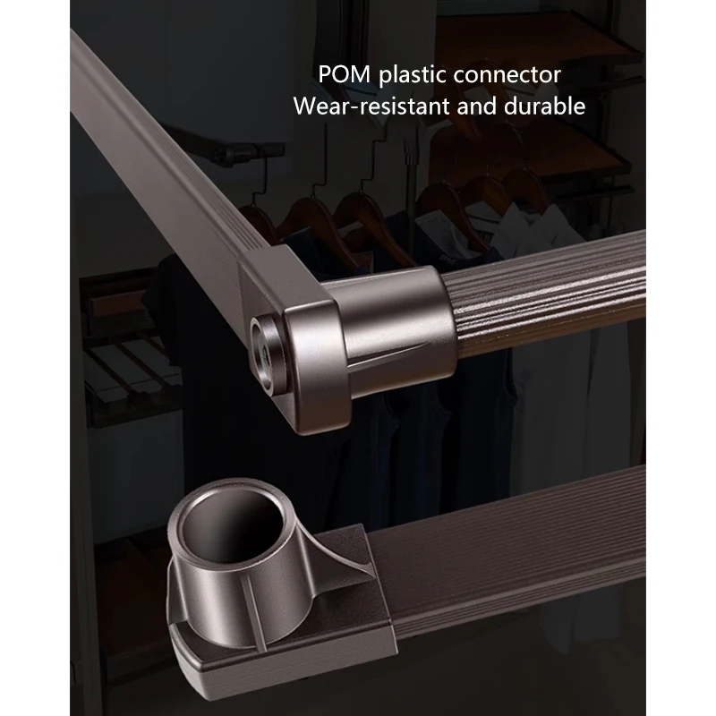 Batang Gantung Pakaian Retraktil dengan Penyangga Ganda untuk Lemari Tinggi, Penyimpanan Lemari Rumah yang Lancar dan Mudah