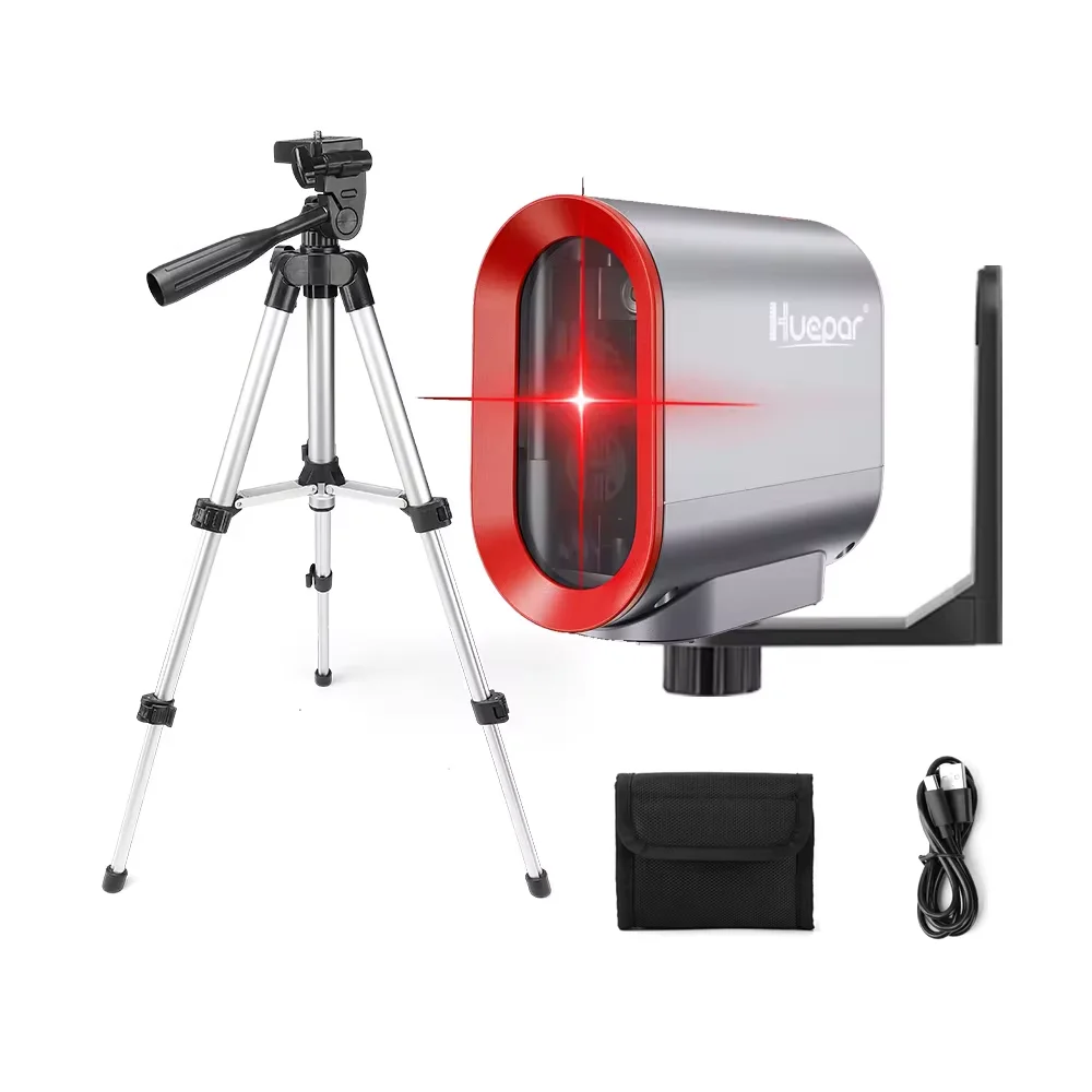 

Huepar Y011R+T065 2 Lines Li-ion Battery Self-leveling Laser Level With 65cm Tripod Red Beam Cross Line With Pulse Mode &Bracket