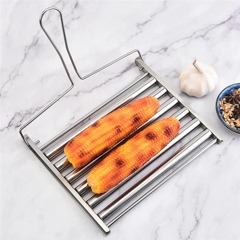 

2Pcs BBQ Hot Dog Griller, BBQ Hot Dog Roller, Stainless Steel Towel Rack With Long Wooden Handle, Folding Towel Rack