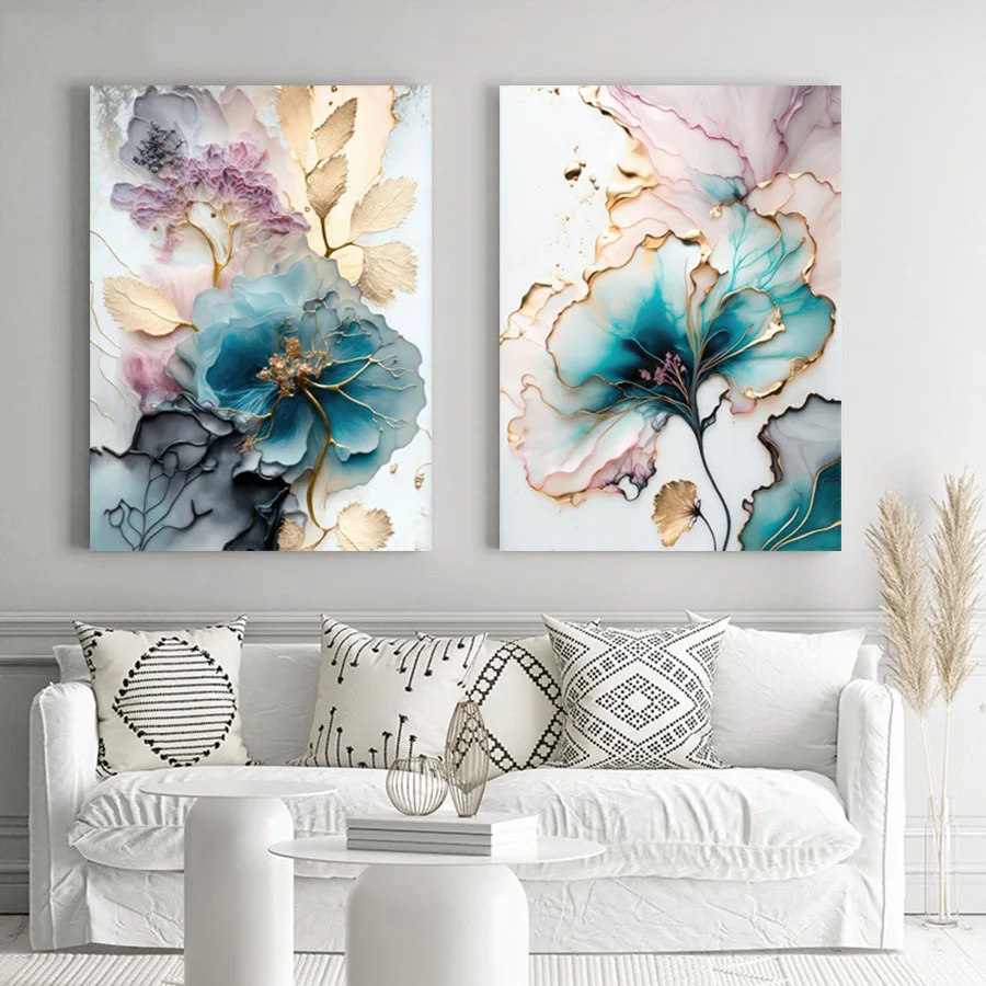 Abstract Elegant Ink Botanical Floral Texture Painting, Canvas Print Posters, Wall arts Decor, Modern Home Decor, Gift, No Frame
