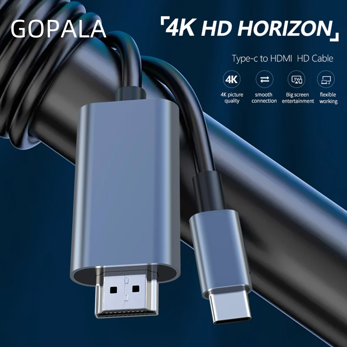 Gopala USB C to HDMI Cable 6.6ft | 4K@30Hz Cord for Home Office, (Thunderbolt 3/4 Compatible) with iPhone 15 Pro Max, MacBook