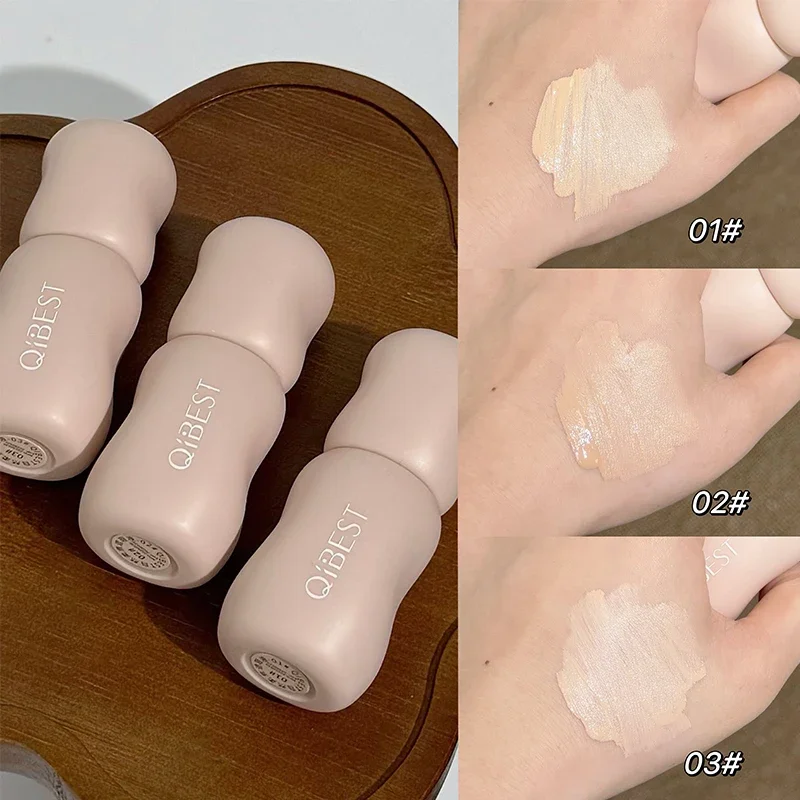 Qibest base corretivo líquido à prova d'água, creme de maquiagem, cobertura completa, base fosca com retenção de cor, cosméticos naturais