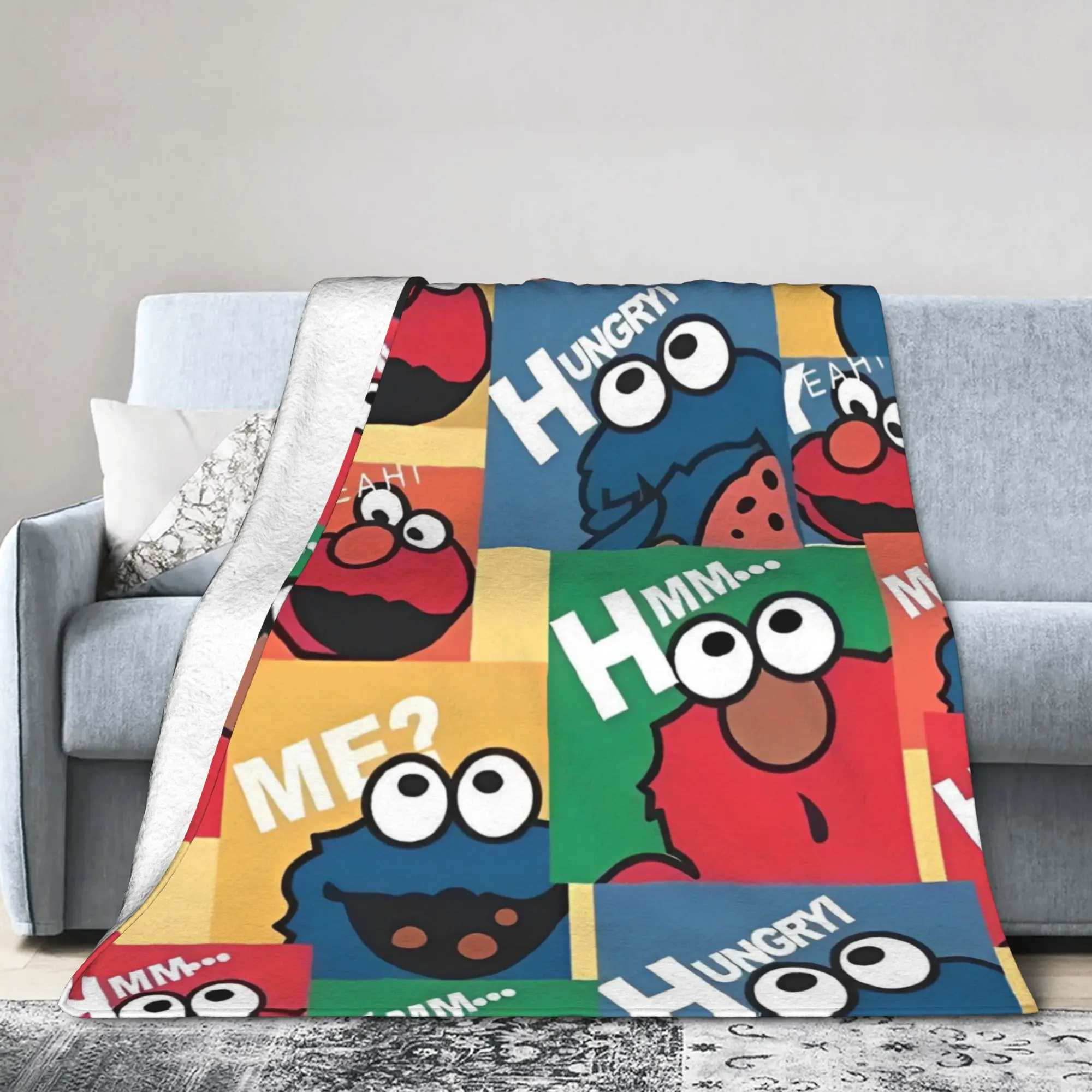 Funny Cartoon Knitted Blankets Fleece Sesames Streets Lightweight Throw Blankets for Bed Bedspread