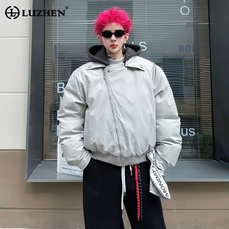 

LUZHEN 2025 Winter Double Layer Fake Two Piece Design Hooded Padded Coat Men's Trendy Street Thickened Warm Parka Jacket JY5329