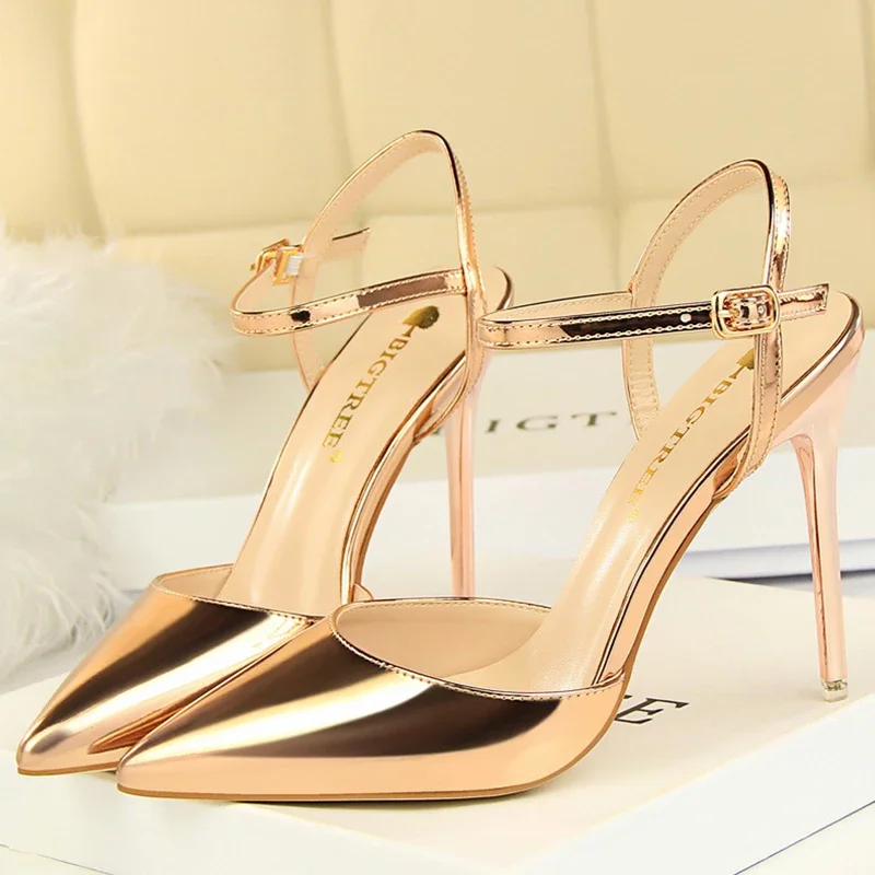 Sexy Buckle Strap High Heels Women Pumps Sandals Wedding Bridal Patent Leather Heels Fetish Stiletto Shoes