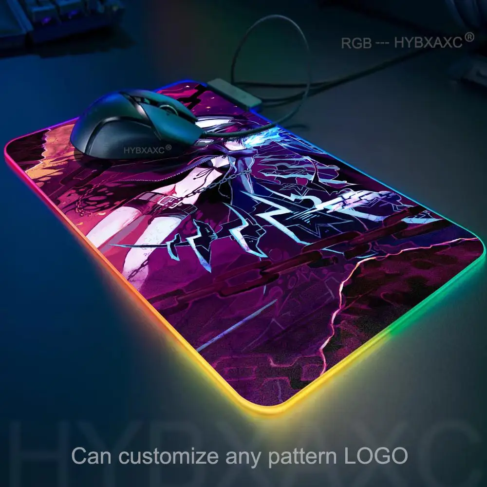 

Anime Black Rock Shooter Mouse Pad RGB Gaming Mouse Pad Desk Mat HD Gamer Large LED Light XXL MousePads PC Computer Carpet