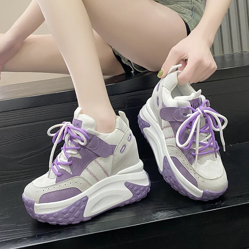 Spring Women Platform Trainers Comfy Shoes Chunky Sneaker Summer Women Wedge Shoes Breathable 10.5CM Height Increased Sneaker