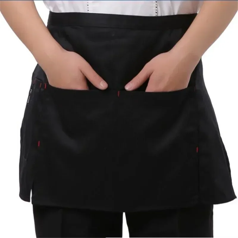 Waiter Black Apron Pocket Short Waterproof Waist Apron Catering Baking Bar Hotel Shop Chef Man Women Kitchen Cleaning Working