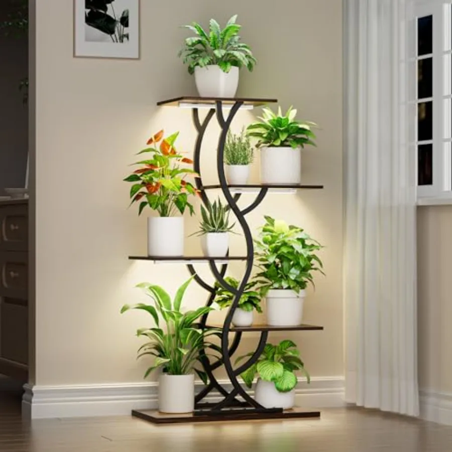 

Plant Stand Indoor with Grow Lights 44 Tall Corner Plant Stands for Indoor Plants 5 Tiered Metal Plant Shelf Curved Plant Flowe