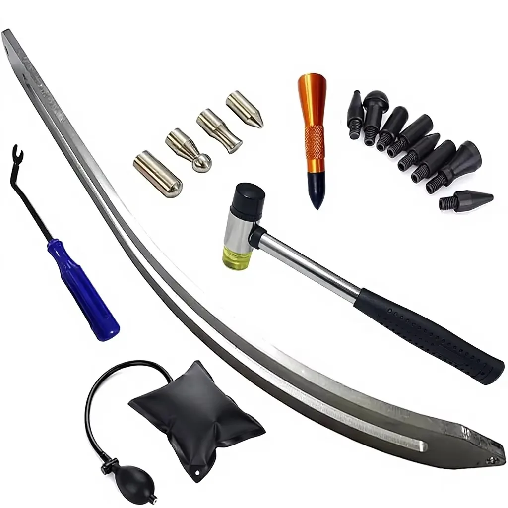 Big Size Dent Rods Paintless Car Dent Tool Kit Curved Rod Crowbar Air Pump Suction Bag for Front Damage Repair