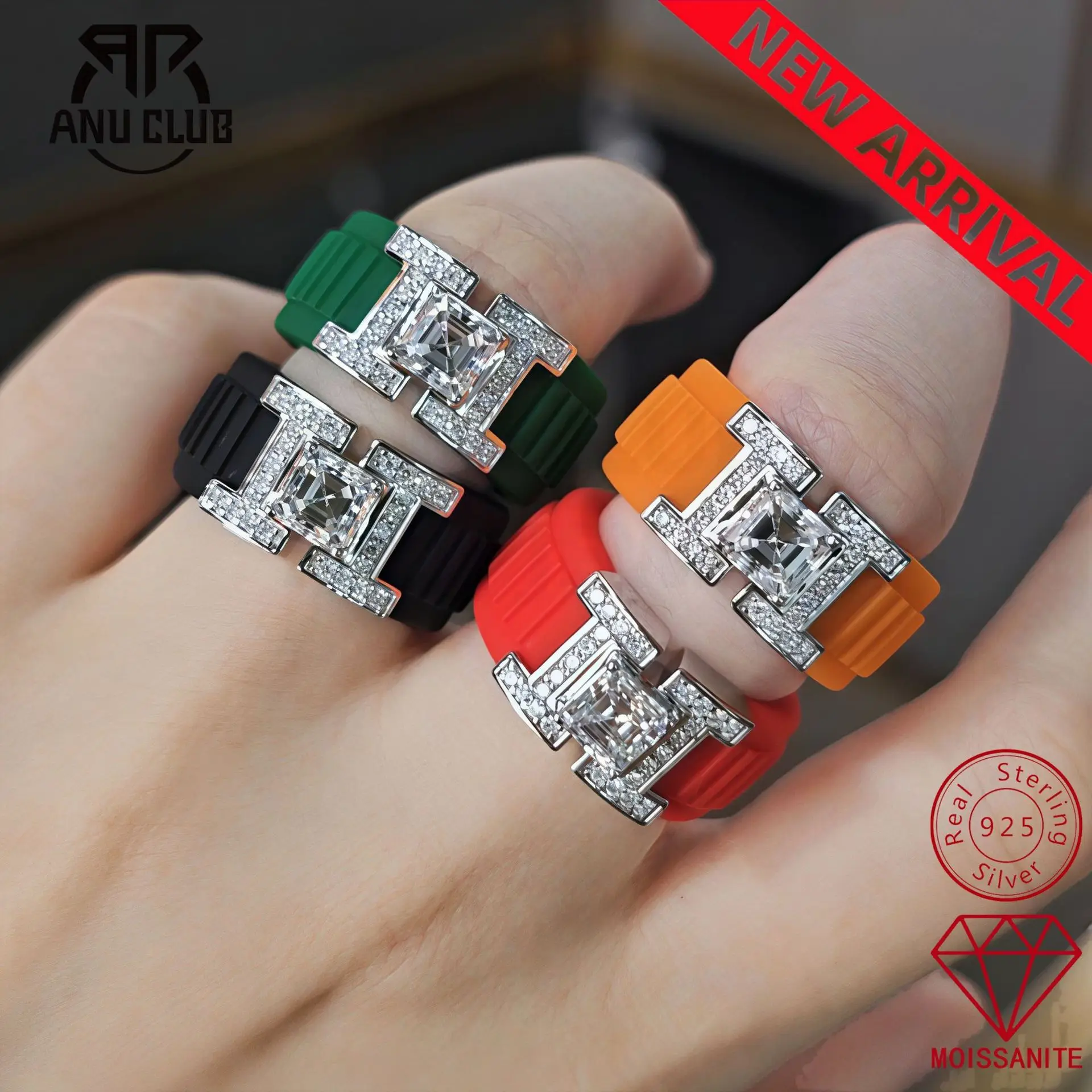 Light‑Luxury Moissanite Inlaid Silicone Ring With Certificate, S925 Sterling Silver Rubber Comfort‑Fit Wedding Ring for Men & Wo