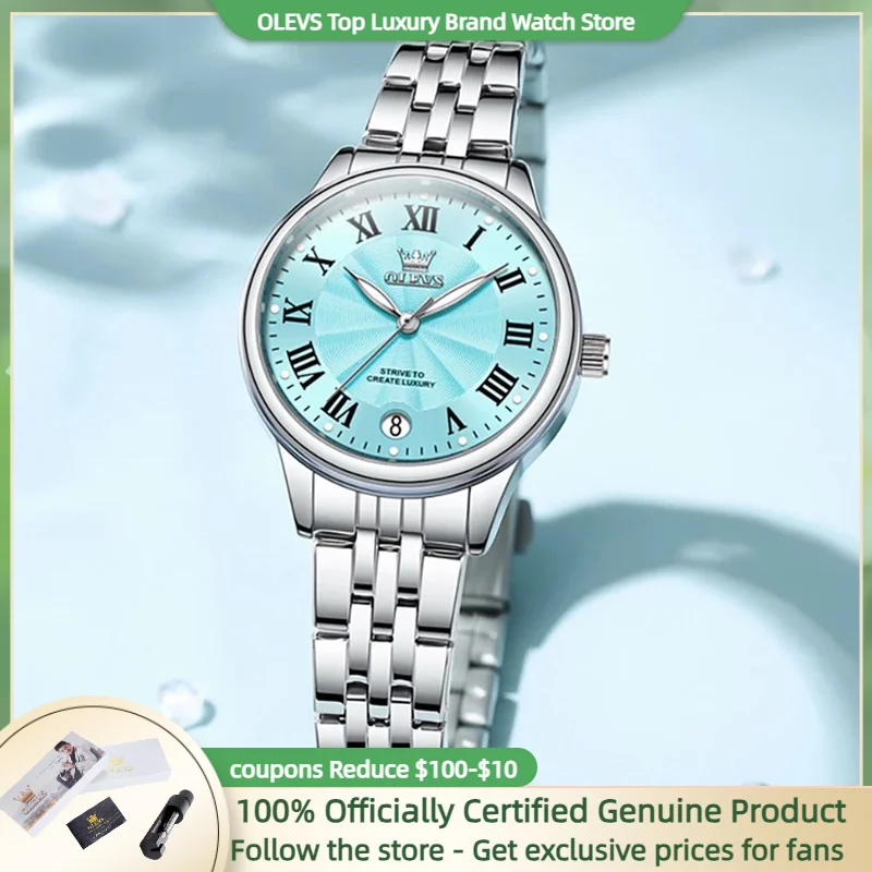 OLEVS Female Watches Simple Elegant Original Small Wristwatch for Women Waterproof Stainless Steel Luminous Date Gift for Girl