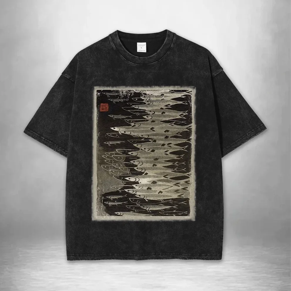 เสื้อยืดวินเทจลายมอธแมนในแสงจันทร์ ผ้าฝ้าย แขนสั้น ล้างสีแล้ว สำหรับผู้ชายและผู้หญิง ลายการ์ตูน ฮาราจูกุ สไตล์เรโทร เสื้อลำลอง ของขวัญสำหรับแฟนๆ