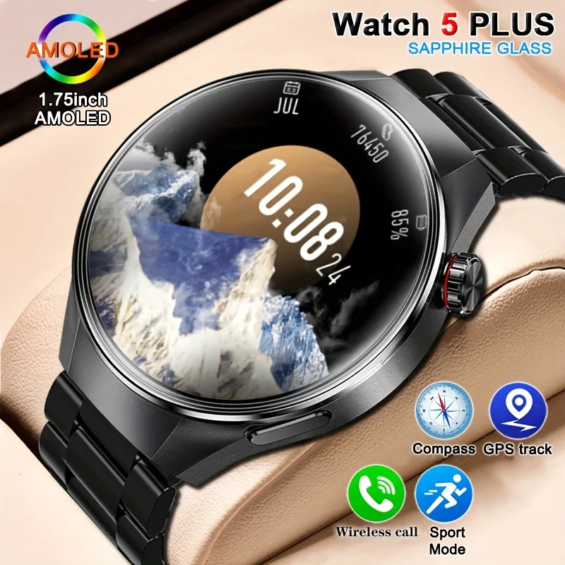 

Новые умные часы для спорта на открытом воздухе G5 PLUS для мужчин с 1,75-дюймовым AMOLED GPS-отслеживанием, компасом, пульсометром и водонепроницаемостью.