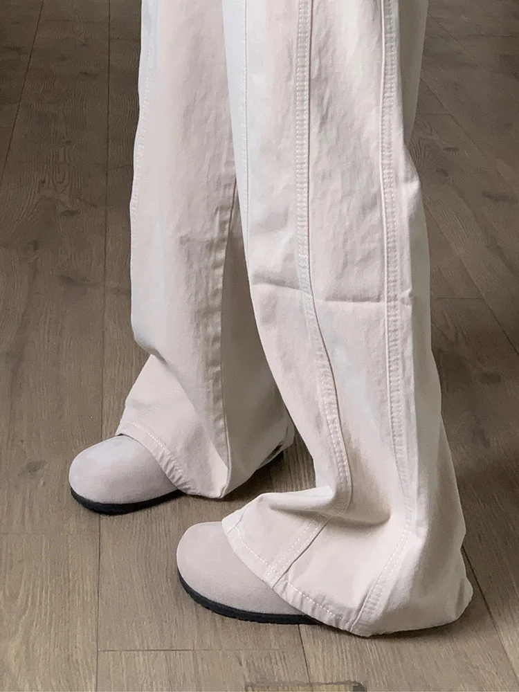 ハイウエストワイドレッグデニムパンツ レディース 春秋 ゆったり ルーズフィット ワークウェア ジーンズ ストレートカット 細見え効果