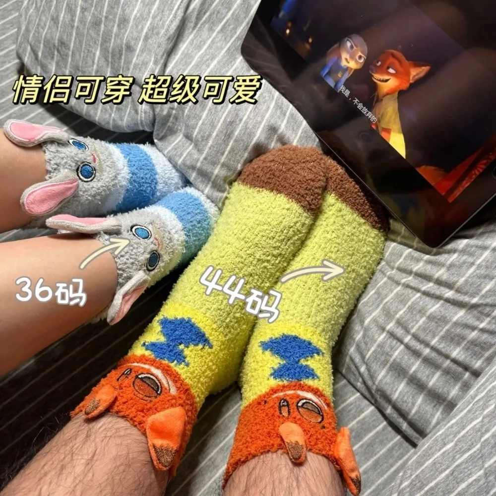 Zootopia Socks Judy Nick Winter Coral Fleece Socks Boy Girl Cartoon HomeSock Cute Warm Sock Sleep Midtube Fleece Socks Xmas Gift