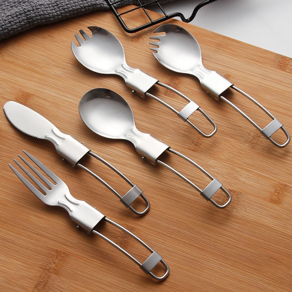 

Folding Spoon Stainless Steel Durable Compact Outdoor Tableware Set for Picnic Hiking Camping BBQ Foldable Kitchen Bar Utensils