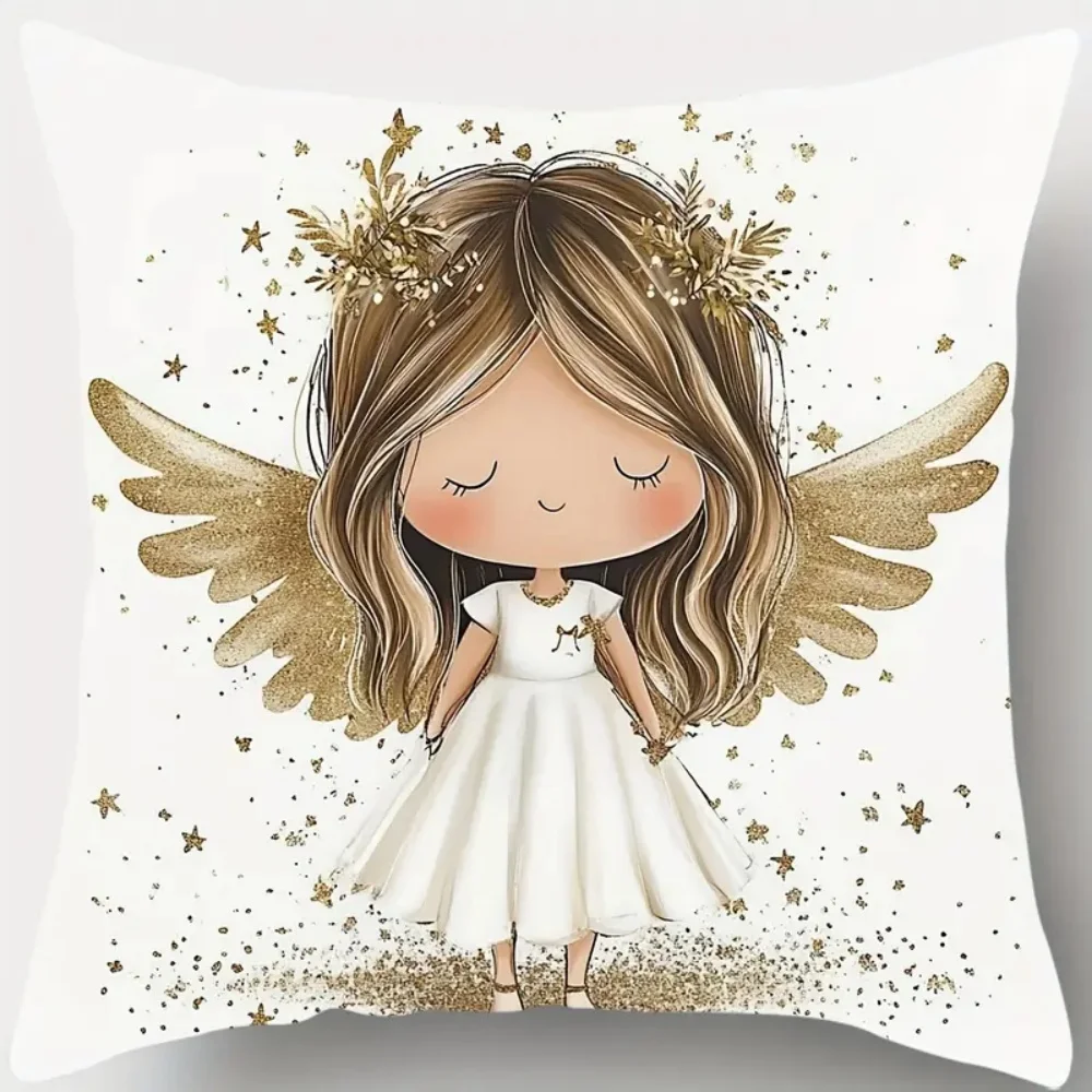 كيس وسادة مزخرف برسوم كرتونية من Angel، إغلاق بسحاب ناعم ومريح، قابل للغسل في الغسالة، ديكور منزلي لأريكة غرفة النوم