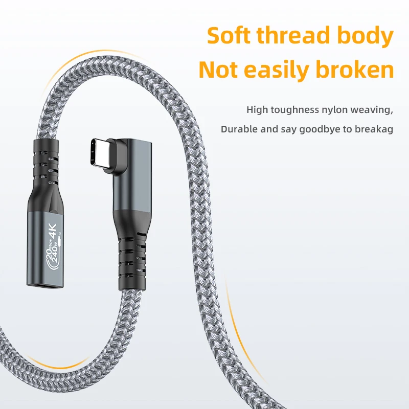 90 Degree Type C Extension Cable 3.2 USB C to Type C Fast Charge Data Transfer Converter 20Gbps USB-C Extender for iPad Macbook