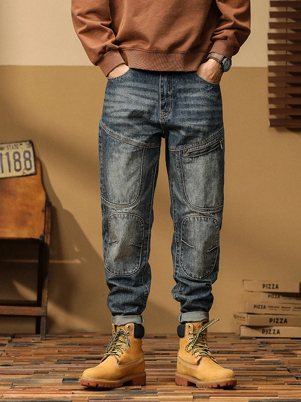 

Мужские джинсы-шаровары American Sle свободного кроя на молнии, с эффектом состаривания, в стиле ретро, из дышащей смесовой хлопковой ткани