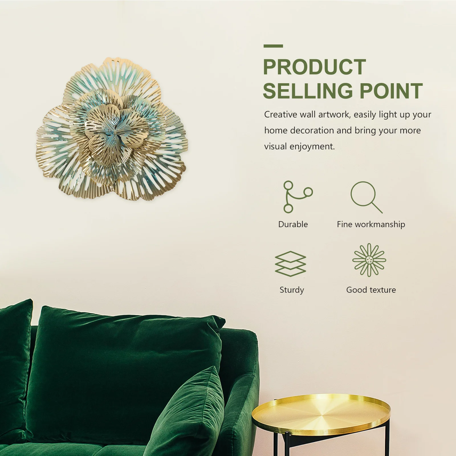 

3D Flower Wall Art Metal Decor for Living Room Home Wall Decoration Large Leaves Metal Art Piece Sturdy Home Interior Decoration