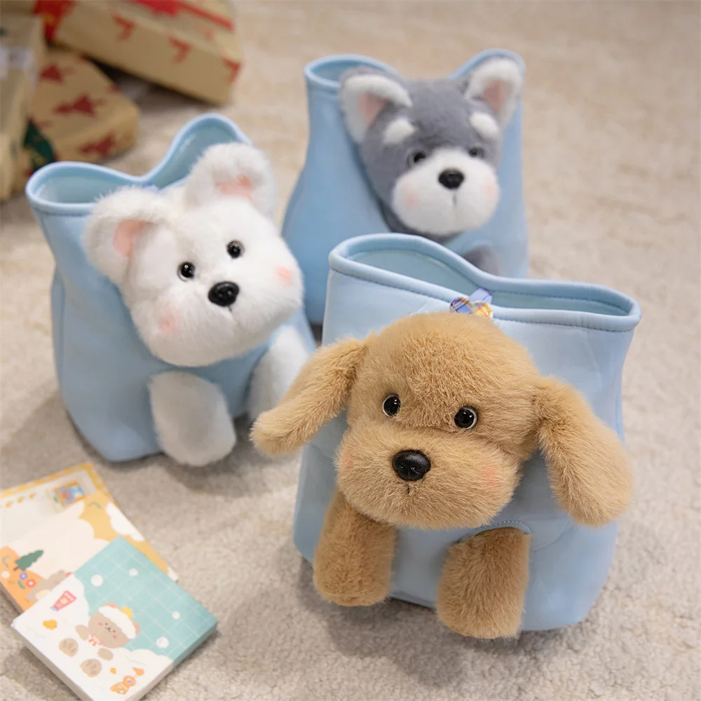 Sac à dos série cachette et seek pour chiot mignon de 18CM, West Highland Schnauzer Golden Retriever, jouet en peluche, cadeau de noël pour enfants