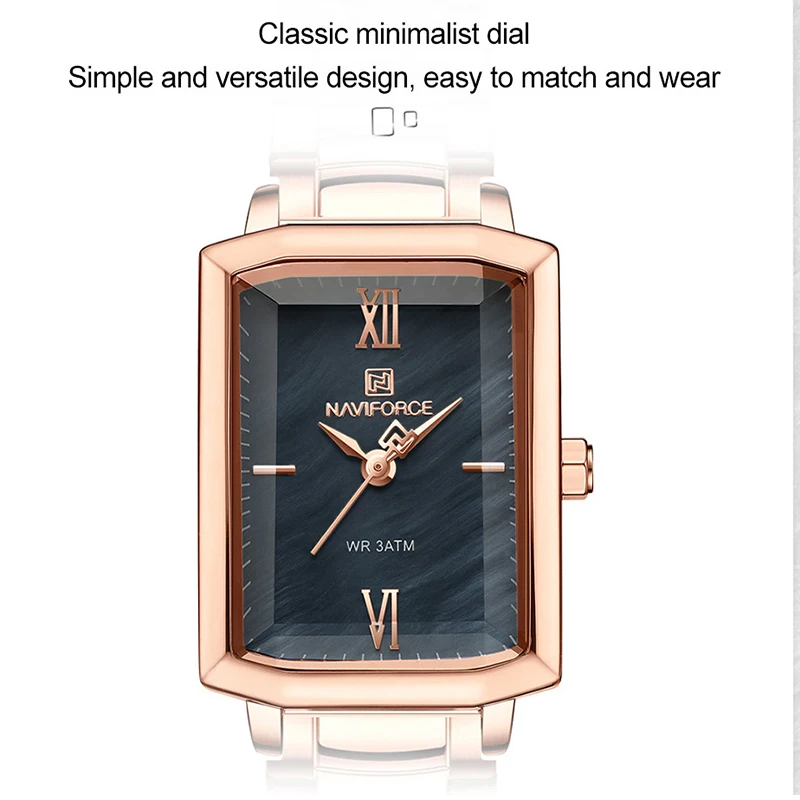 NAVIFORCE High Quality Square Women Quartz Fashion Elegant Watches Steel Band Waterproof Ladies Wristwatch Give For Female Gift