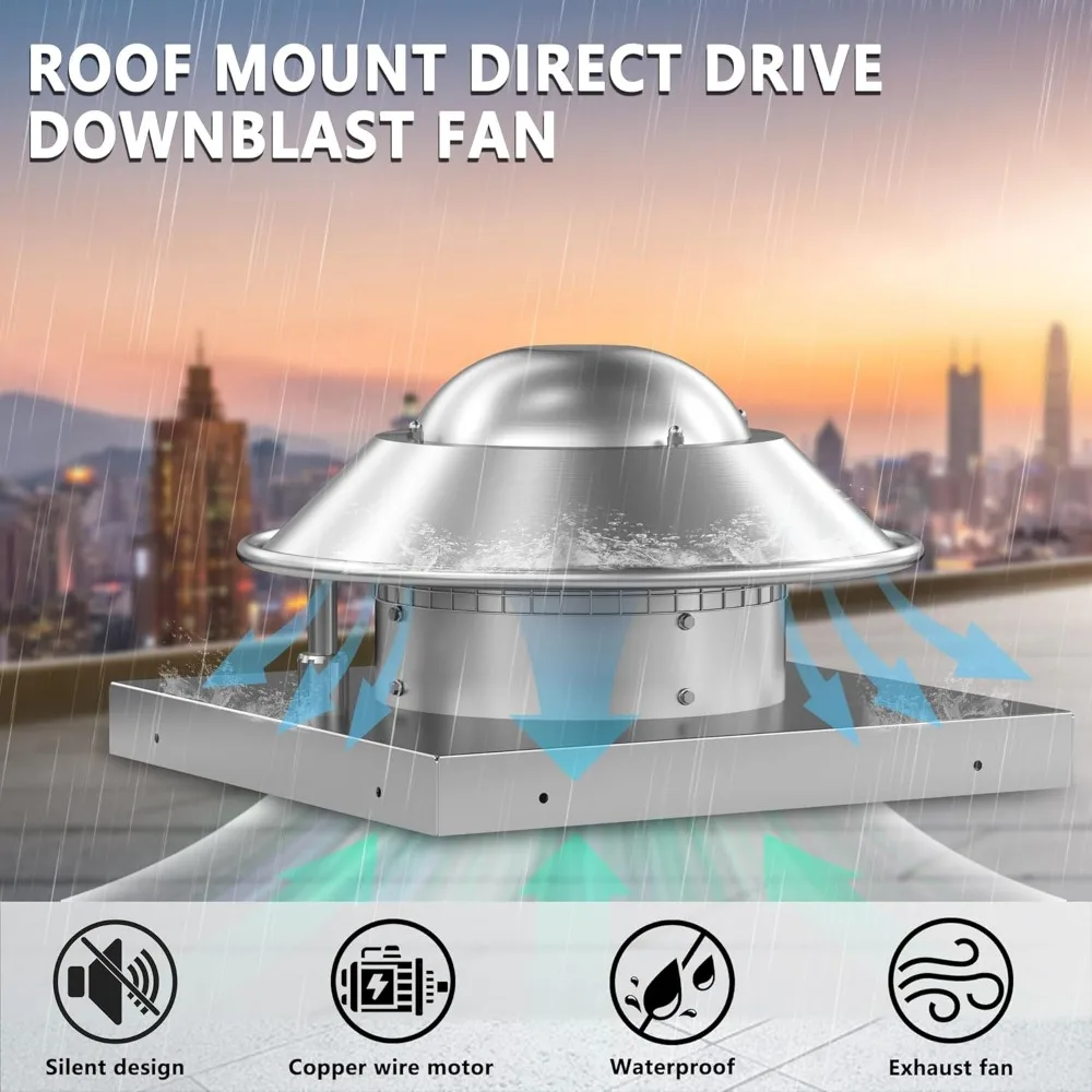 مروحة عادم السقف المحورية Downblast - 19 قاعدة، 1/10 حصان، محرك أحادي الطور 115 فولت، 830 CFM، قائمة ETL، موفرة للطاقة، أوبرا هادئة