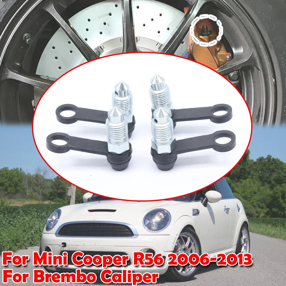 

For Mini Cooper R56 2006 - 2013 Front Rear Bleeder Valves and Rubber Dust Caps Left Right Caliper Bleed Nipple Screw Repair Kit