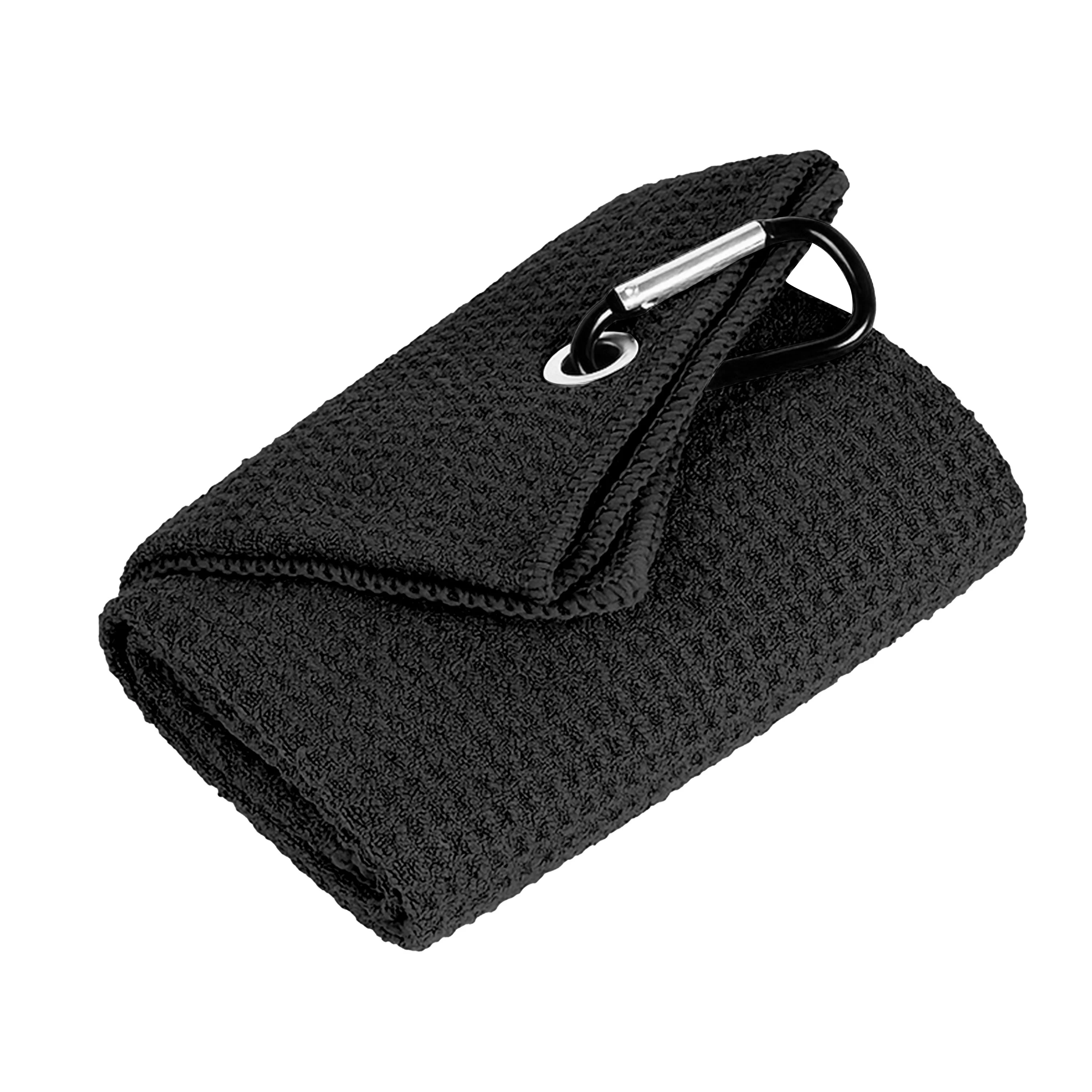 1 Stück Golfhandtuch für Taschen mit Clip und Mikrofaser-Waffelmuster, Schwarz (30 x 50 cm/11,8 x 19,6 Zoll), super saugfähig – Detail 3