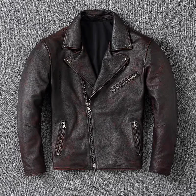 Free shipping.wholesales.100% genuine leather.Classic Rider jacket.Men Cool slim fit cowhide coat.Outdoor wear.