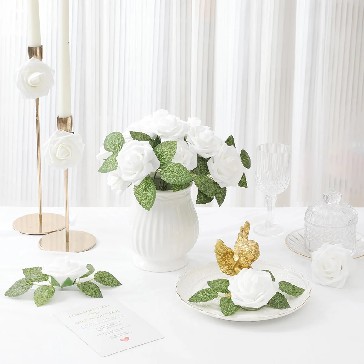 Arrificial Rose Flower with Stems Wedding Bridal Bouquet Halloween Garden Party Home Dining Table Windowsill DIY Decorative Gift