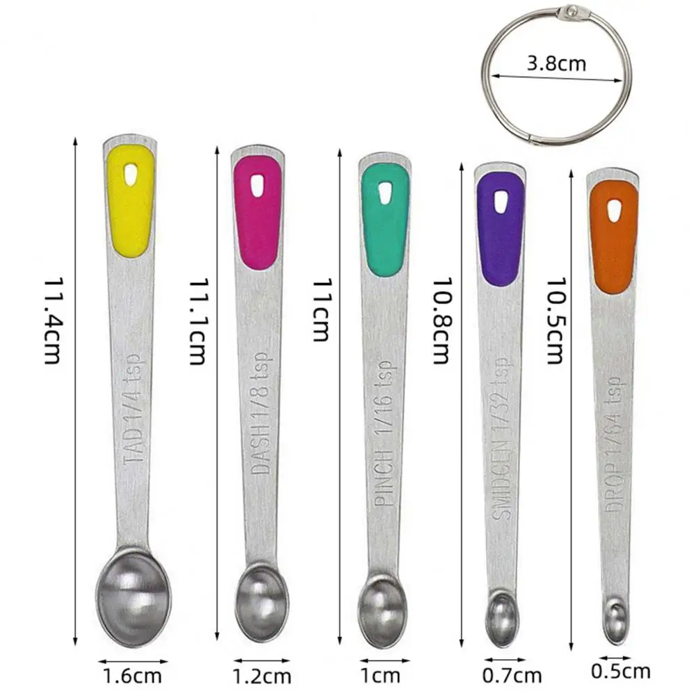 5Pcs/Set Mini Measuring Spoon Colorful Stainless Steel Long Handle Food Grade Precise Measurement Scoop Kitchen Gadgets