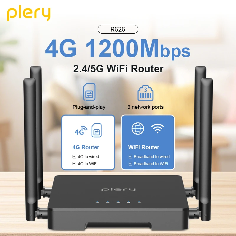 PLERY 300-1200Mbps 4G enrutador LET para exteriores insertar un enrutador de señal Sim amplificador extensor inalámbrico Wifi plug and play