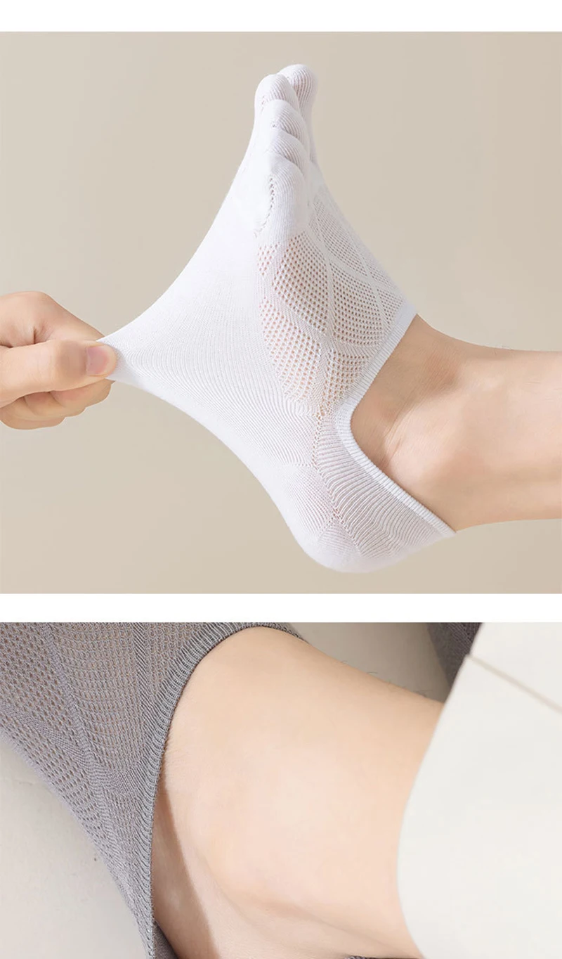 6 Paar Herren-Socken mit fünf Fingern, dünnes Netzgewebe, atmungsaktiv, unsichtbare Socken, antibakteriell, desodorierend, rutschfest, niedrig geschnittene Socken für den Sommer – Detail 3