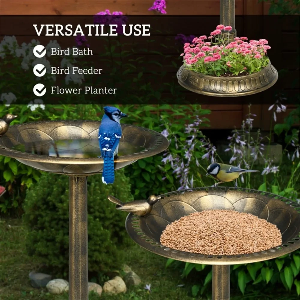 Bird Bath /Bird Feeder Bowl  Bird Feeders Flower-pattern basin with a bird statue Easy to assemble