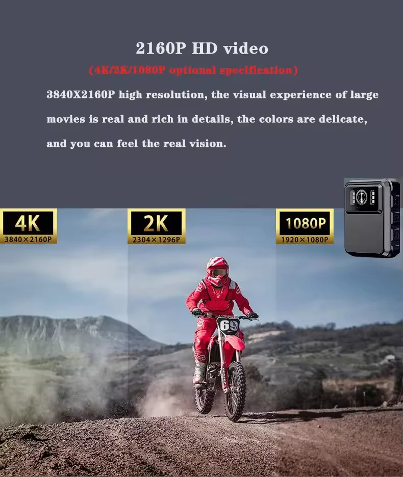 كاميرا فيديو 2K يتم ارتداؤها على الجسم مع بطارية 10HR IR Cut رؤية ليلية تلقائية لتسجيل الصوت والفيديو كاميرا يمكن حملها بالجسم مقاومة للماء #2