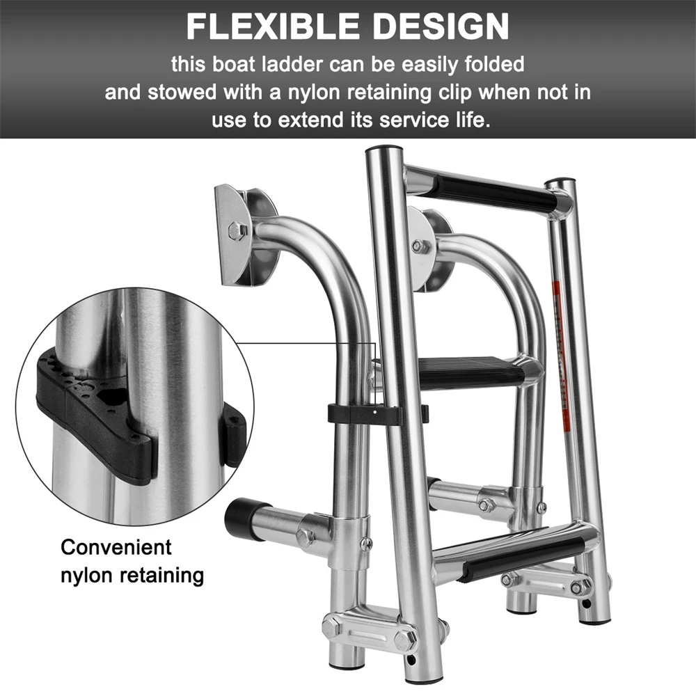 Marine 3 Treden Opvouwbare Ladder Roestvrijstalen Antislip Pontonladders Met Rubberen Handgrepen Bootaccessoires